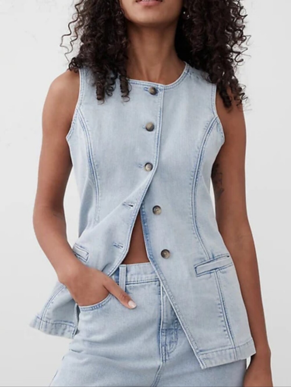 Banana Republic Light Wash Denim Button-Front Vest
